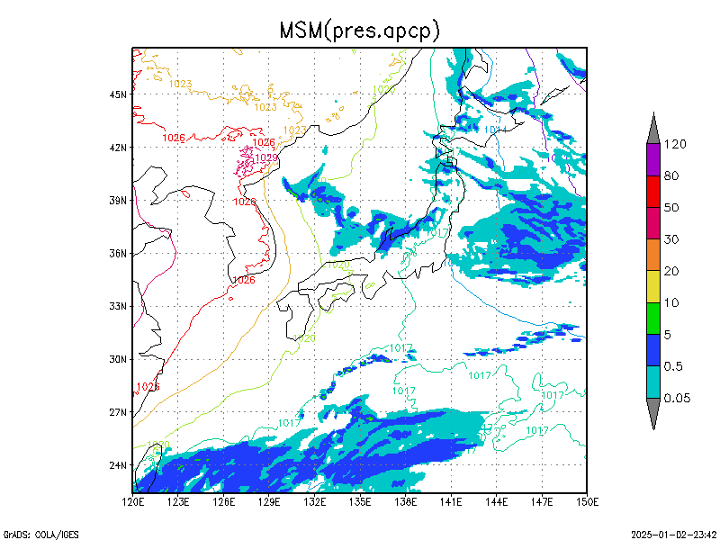 数値予報モデル MSM 海面更生気圧 降水量 予想図