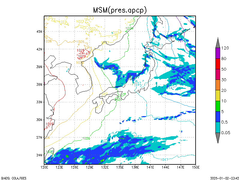 数値予報モデル MSM 海面更生気圧 降水量 予想図