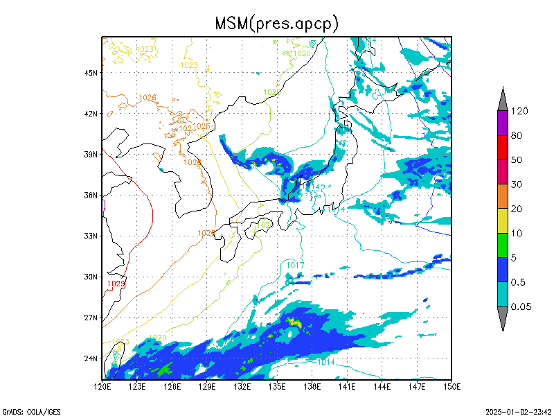 数値予報モデル MSM 海面更生気圧 降水量 予想図