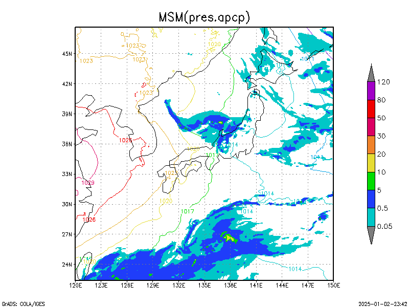 数値予報モデル MSM 海面更生気圧 降水量 予想図