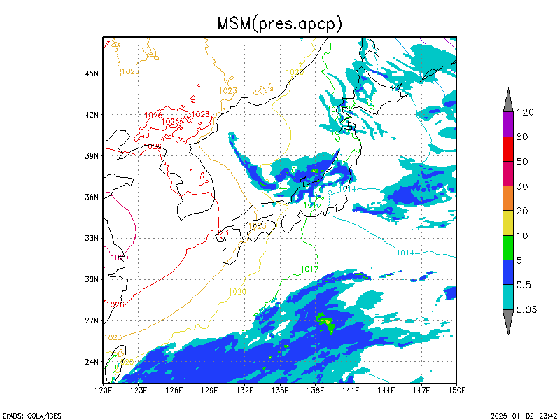 数値予報モデル MSM 海面更生気圧 降水量 予想図