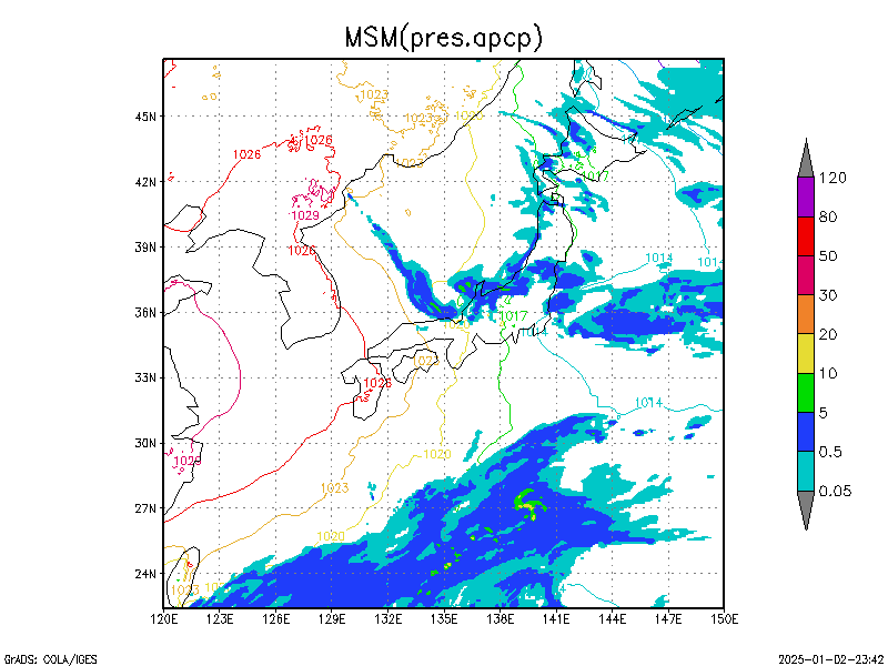 数値予報モデル MSM 海面更生気圧 降水量 予想図