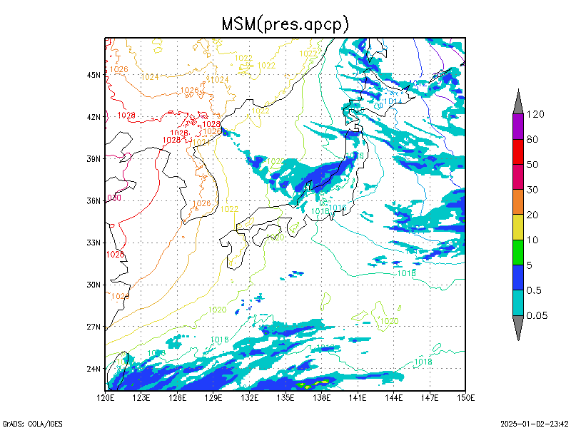 数値予報モデル MSM 海面更生気圧 降水量 予想図