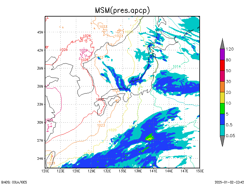 数値予報モデル MSM 海面更生気圧 降水量 予想図