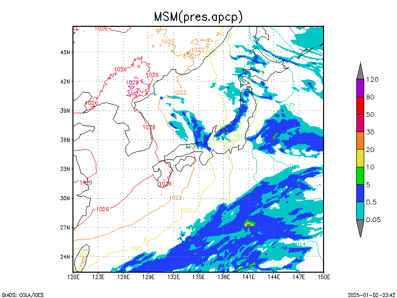 数値予報モデル MSM 海面更生気圧 降水量 予想図