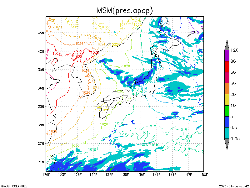 数値予報モデル MSM 海面更生気圧 降水量 予想図