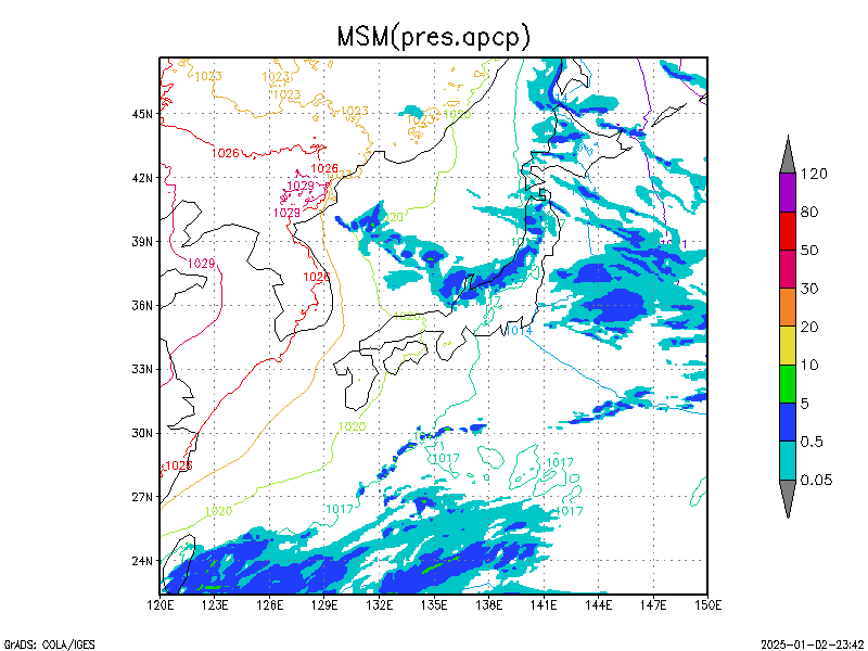 数値予報モデル MSM 海面更生気圧 降水量 予想図