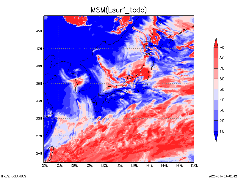 数値予報モデル MSM 地上全雲量 予想図