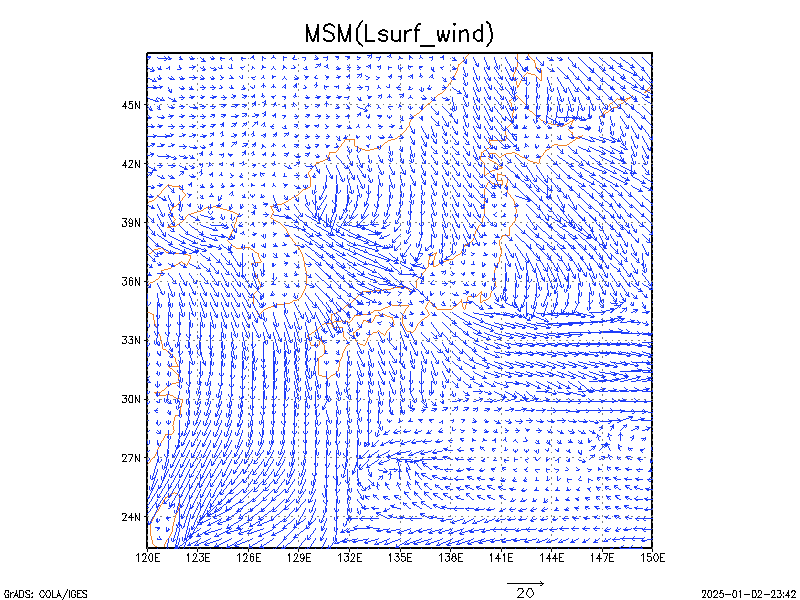 数値予報モデル MSM 地上風   予想図
