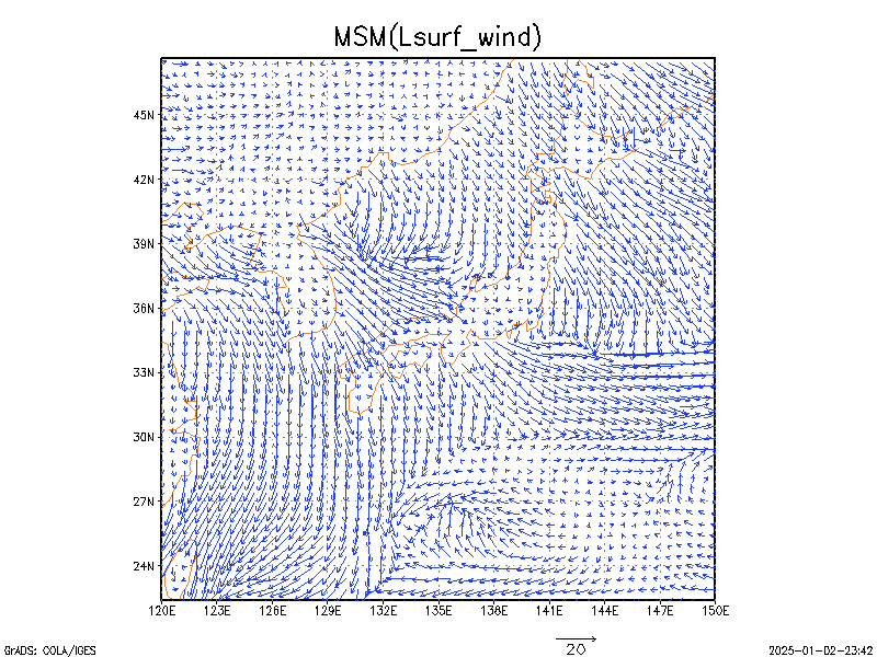 数値予報モデル MSM 地上風   予想図