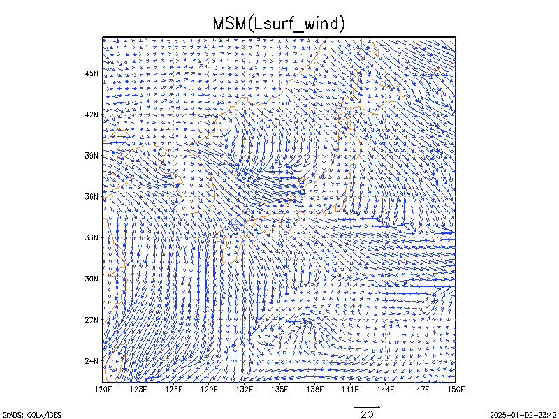 数値予報モデル MSM 地上風   予想図