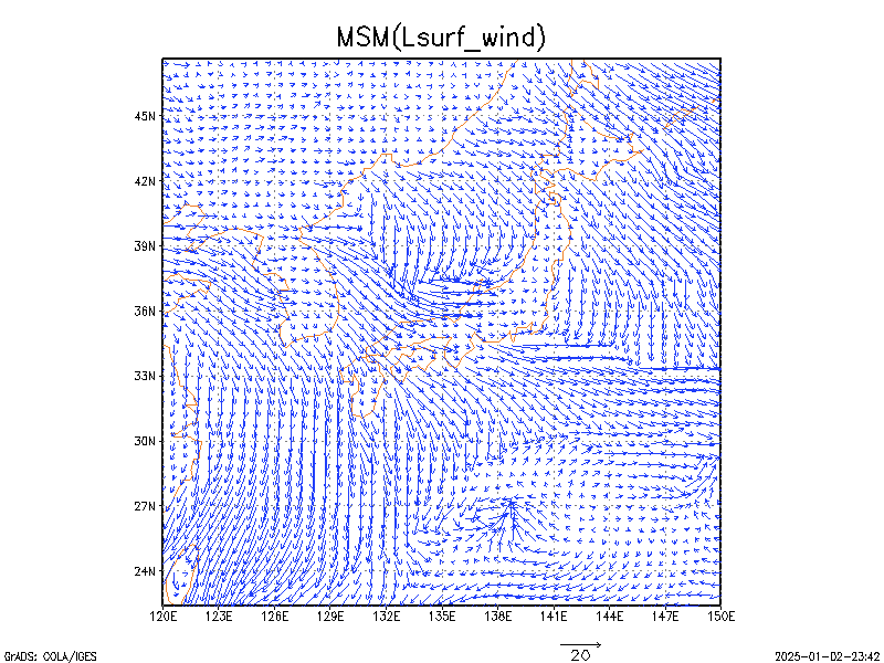 数値予報モデル MSM 地上風   予想図