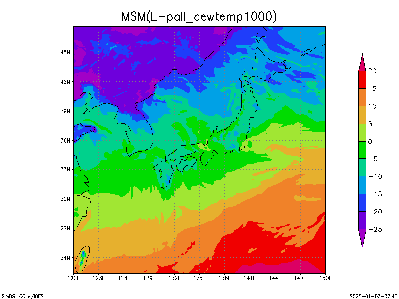 数値予報モデル MSM 露点   予想図