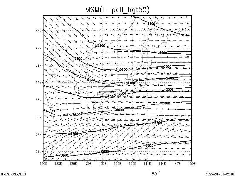 数値予報モデル MSM 500hPa 高度 予想図