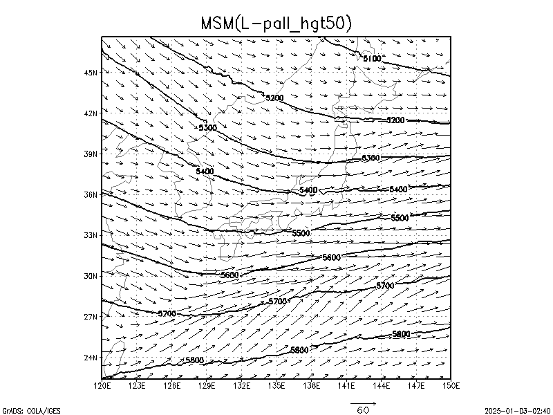 数値予報モデル MSM 500hPa 高度 予想図