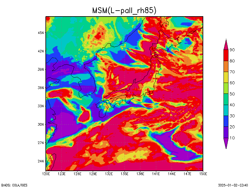 数値予報モデル MSM 850hPa 湿度 予想図