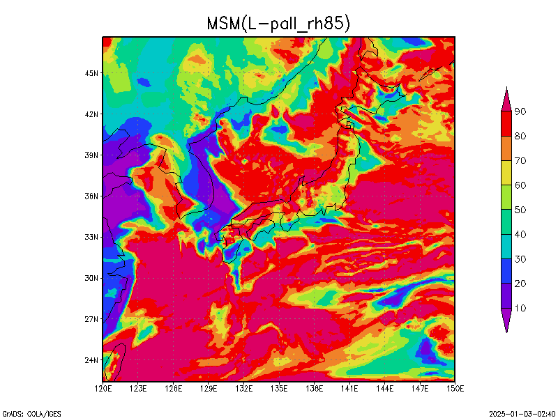 数値予報モデル MSM 850hPa 湿度  予想図