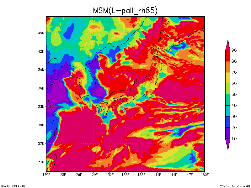 数値予報モデル MSM 850hPa 湿度  予想図