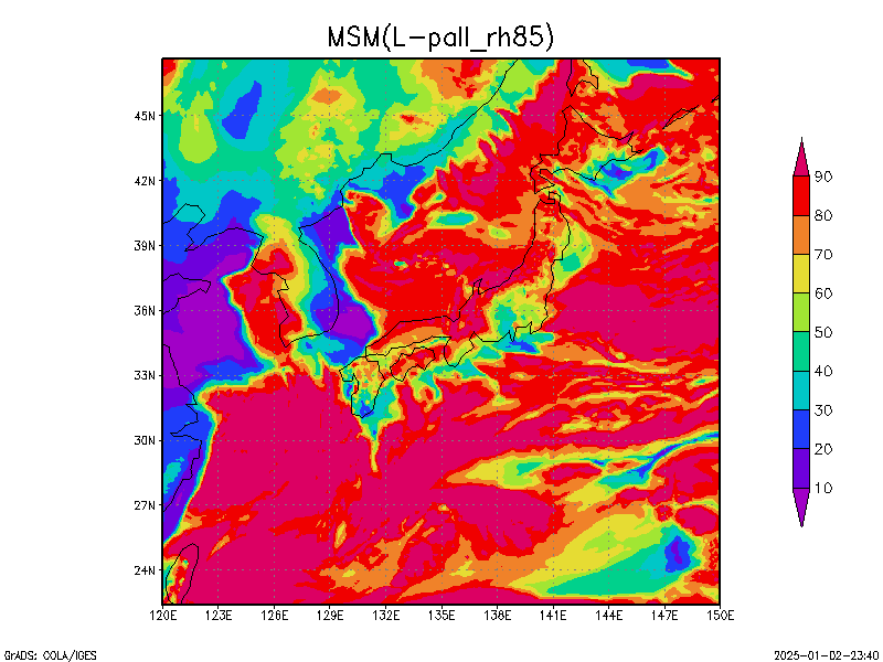 数値予報モデル MSM 850hPa 湿度  予想図