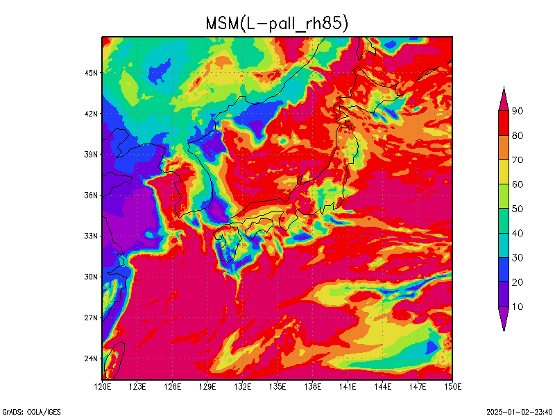 数値予報モデル MSM 850hPa 湿度  予想図