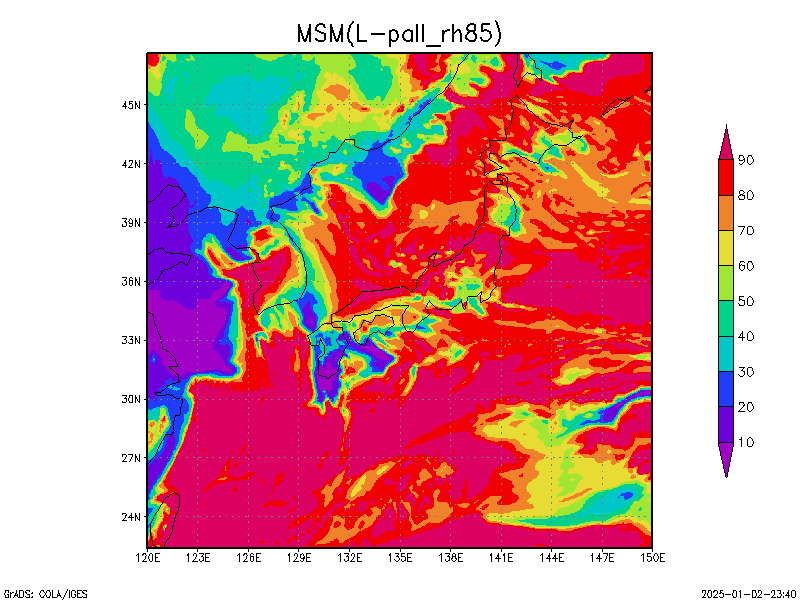 数値予報モデル MSM 850hPa 湿度  予想図