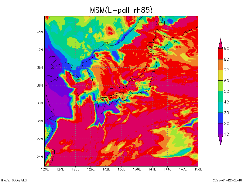 数値予報モデル MSM 850hPa 湿度  予想図