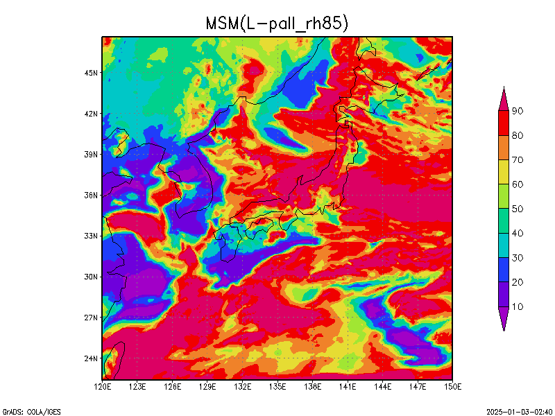 数値予報モデル MSM 850hPa 湿度  予想図