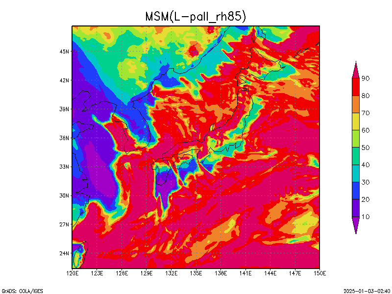 数値予報モデル MSM 850hPa 湿度  予想図