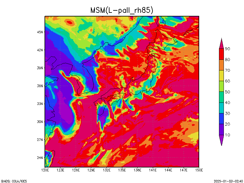 数値予報モデル MSM 850hPa 湿度  予想図