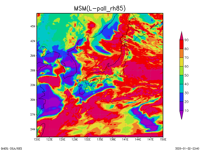 数値予報モデル MSM 850hPa 湿度  予想図