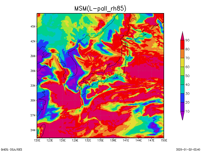 数値予報モデル MSM 850hPa 湿度  予想図