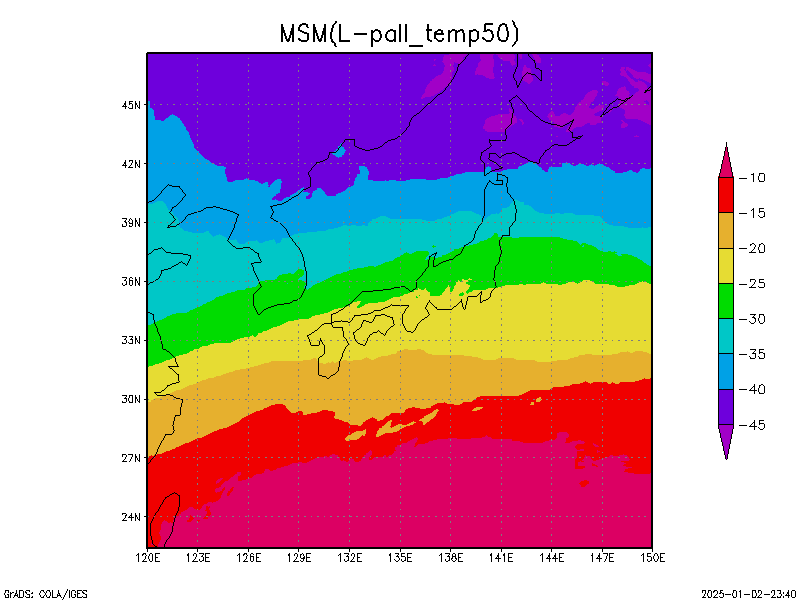 数値予報モデル MSM 500hPa 気温 予想図