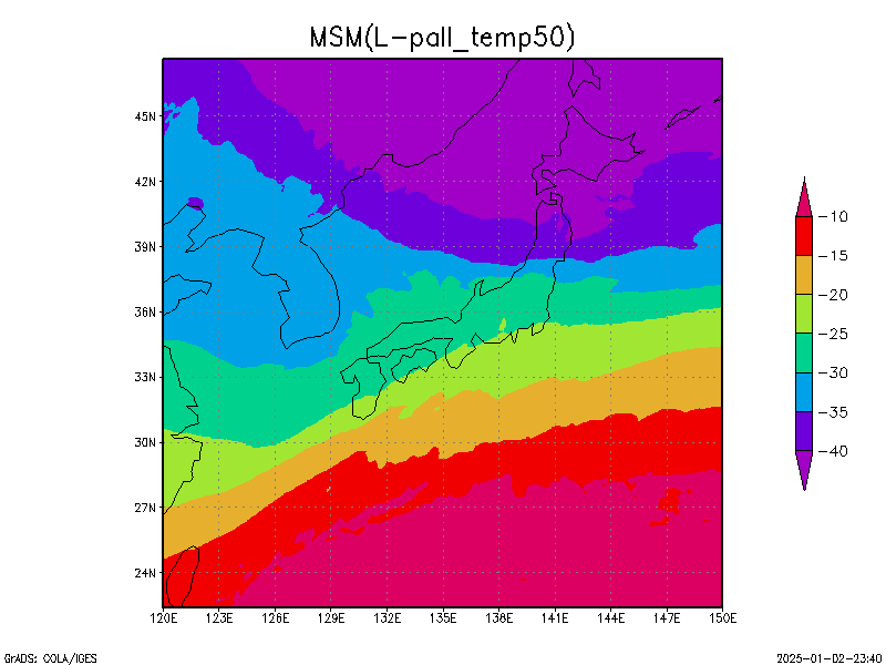 数値予報モデル MSM 500hPa 気温 予想図