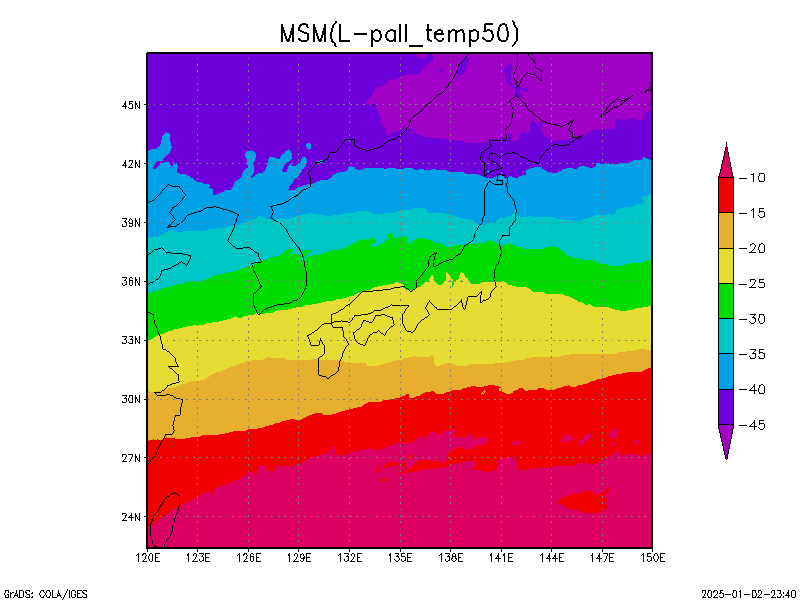 数値予報モデル MSM 500hPa 気温 予想図