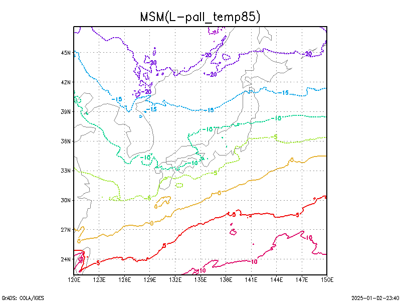 数値予報モデル MSM 850hPa 気温  予想図