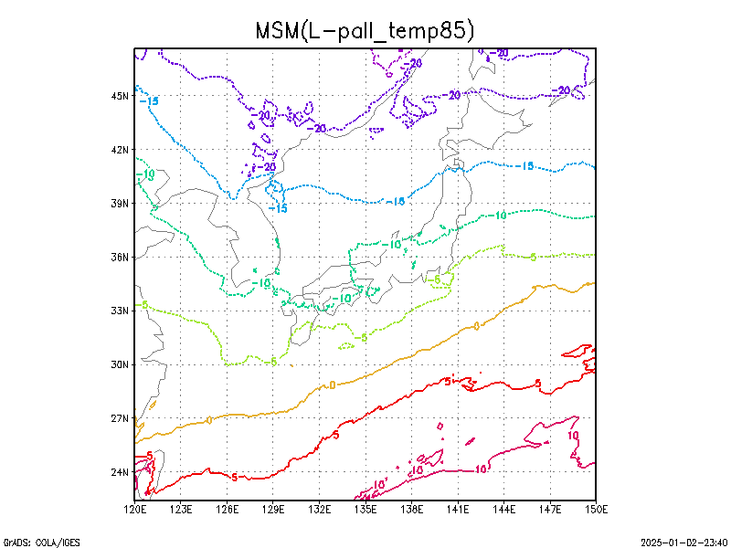 数値予報モデル MSM 850hPa 気温  予想図