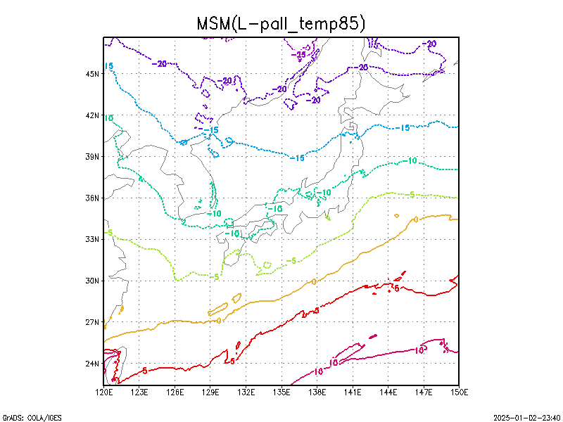 数値予報モデル MSM 850hPa 気温  予想図