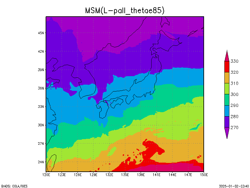 数値予報モデル MSM 850hPa 相当温位 予想図