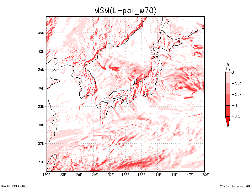 数値予報モデル MSM 700hPa 上昇流 予想図