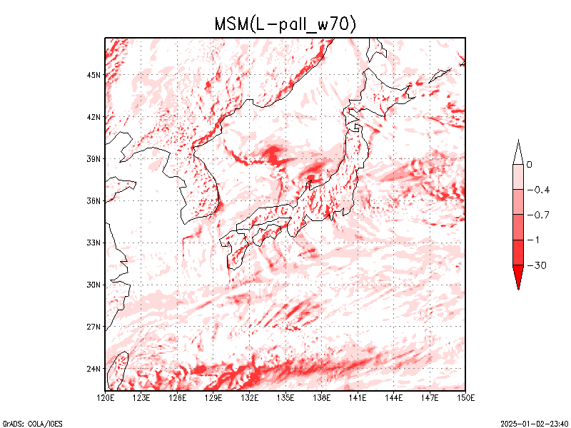 数値予報モデル MSM 700hPa 上昇流 予想図