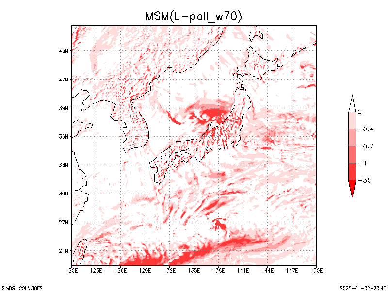 数値予報モデル MSM 700hPa 上昇流 予想図