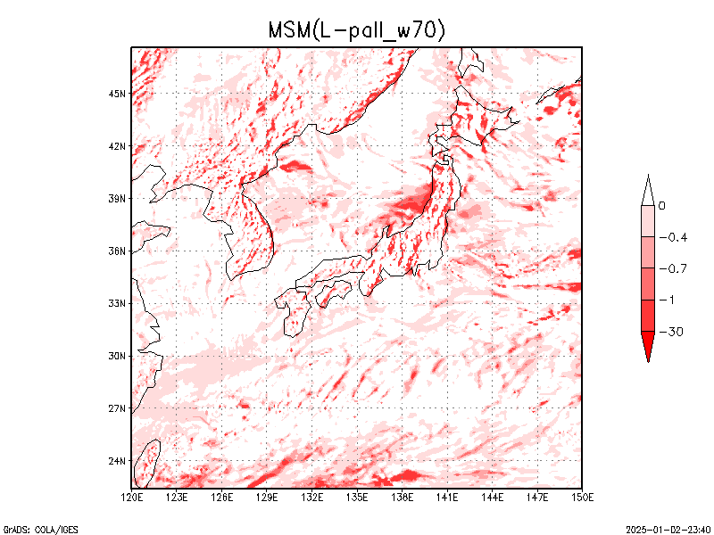 数値予報モデル MSM 700hPa 上昇流 予想図