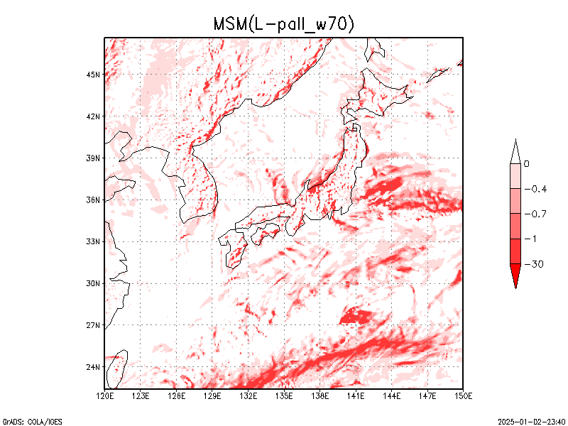 数値予報モデル MSM 700hPa 上昇流 予想図