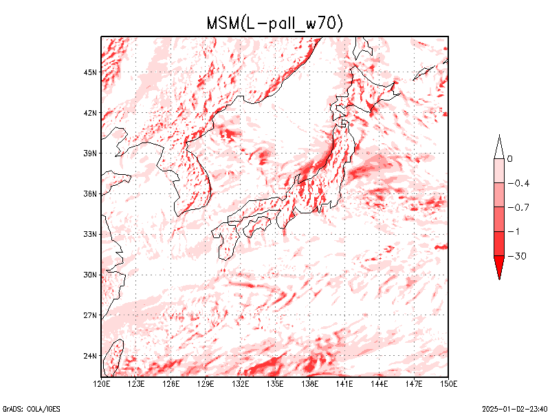 数値予報モデル MSM 700hPa 上昇流 予想図