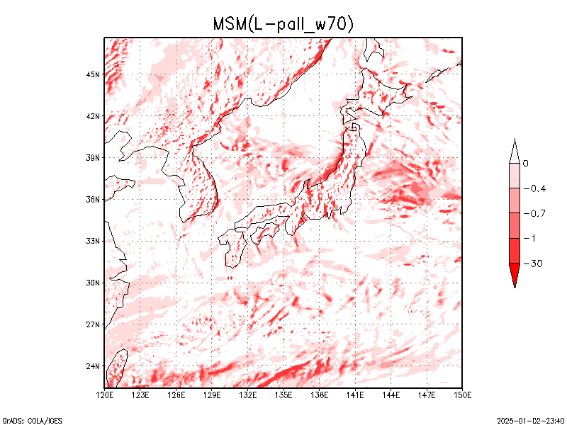 数値予報モデル MSM 700hPa 上昇流 予想図