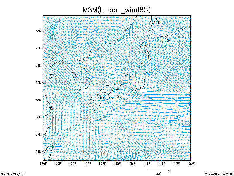 数値予報モデル MSM ８５０hPa 風 予想図