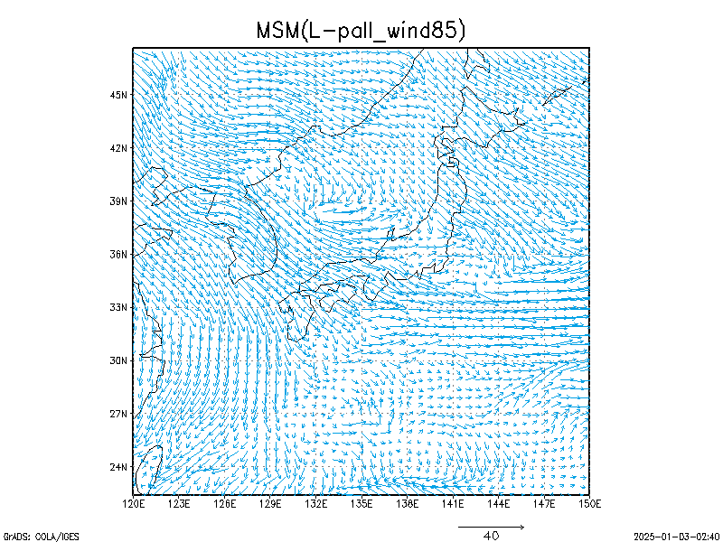 数値予報モデル MSM ８５０hPa 風 予想図