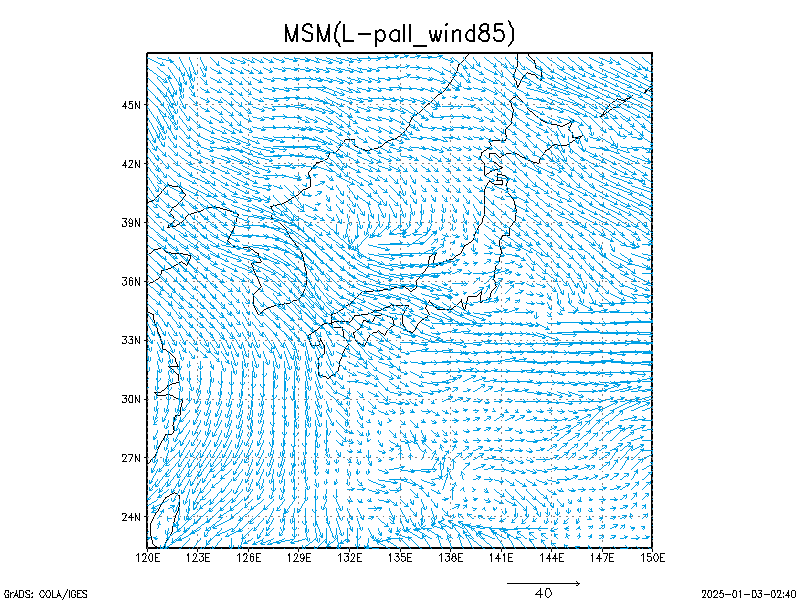 数値予報モデル MSM ８５０hPa 風 予想図