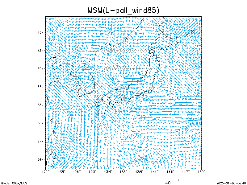 数値予報モデル MSM ８５０hPa 風 予想図