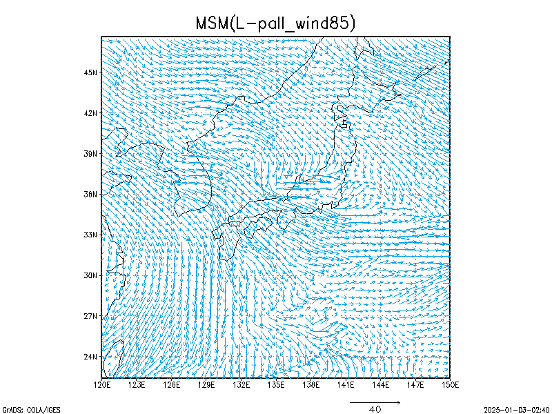 数値予報モデル MSM ８５０hPa 風 予想図